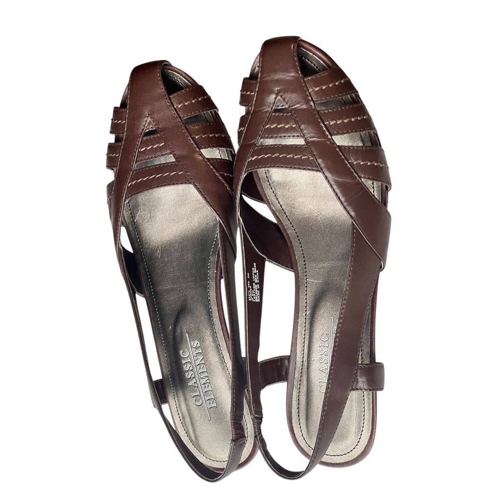 Classic Elements Turner Leather Caged Strappy Slingback Sandals Brown Women's 8M